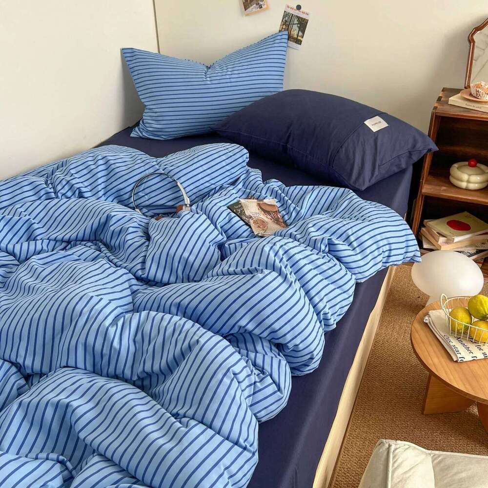 Striped Multicolored Sheet Sets Single/Queen/King Size Solid Color Soft Bedclothes Comforter Bed Set and Bedding H260312