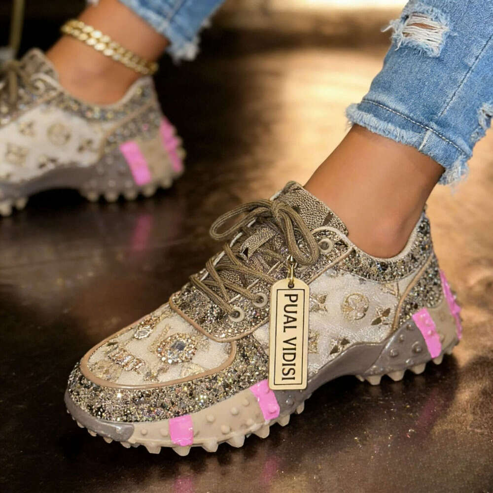 Running Shoes Luxury Women's Shoes Spring Casual New Thick Soled Rhinestone Leather Sneakers designer Platform Sneaker High quality outdoor