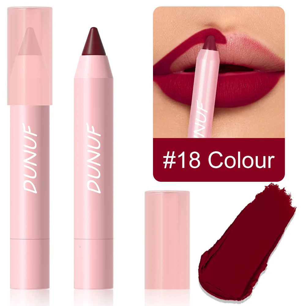 DUNUF Lipstick Pencil Waterproof Sexy Red Nude Purple Matte Tint Lipstick Lasting Lip liner Pen Longlasting Makeup Cosmetic 260305
