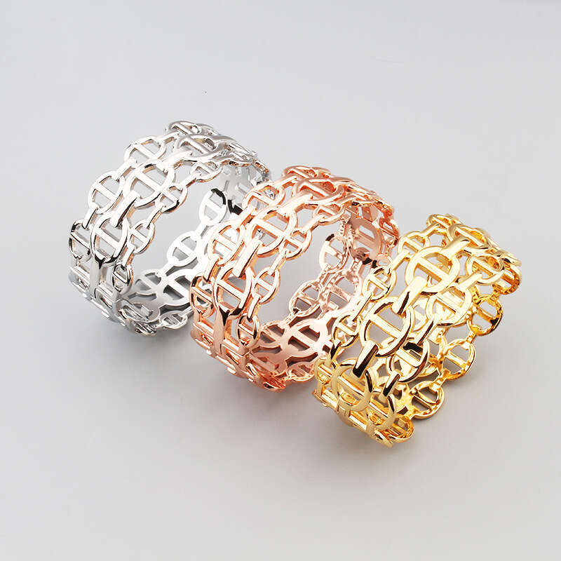 Women Jewelry Ring Band Rings European American Trendy Three-Layer Hollow Pig Nose Couple Bracelet Ring