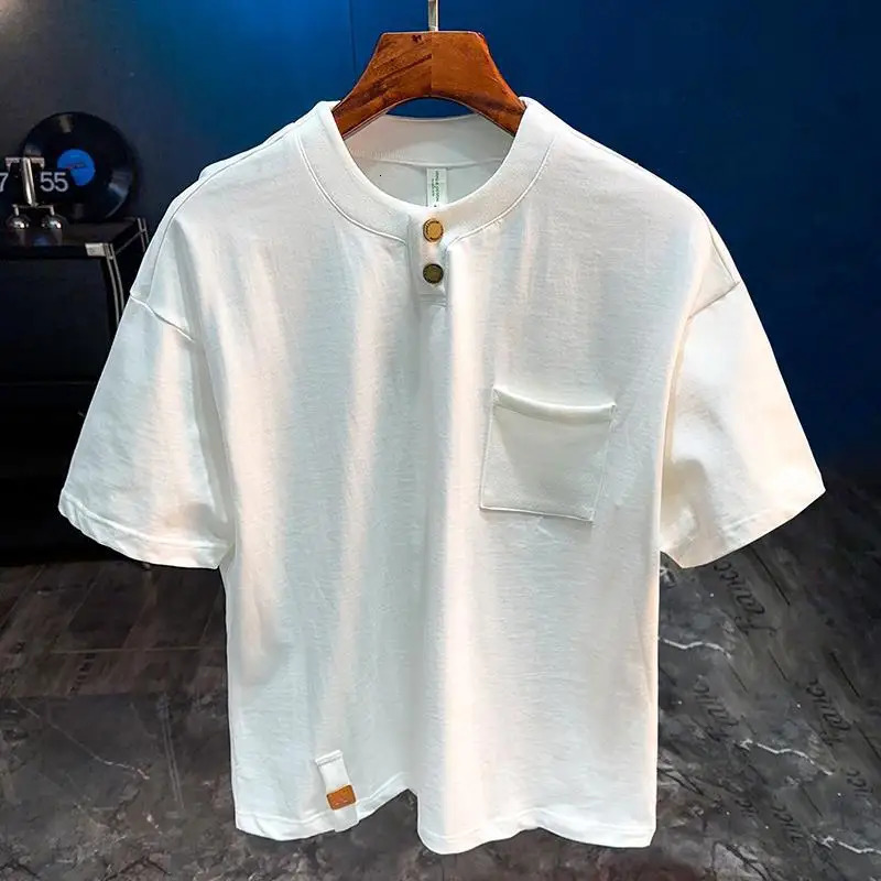 Solid color simple short sleeved Tshirt for mens summer 2025 fashion outfit loose top 260228