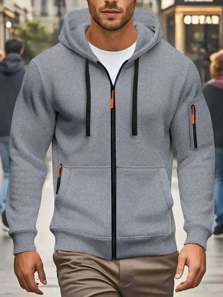 autumn and winter New Hoodies Long Sleeve pocket Zipper Design Hooded Sweatshirt Men Sportswear Casual Jacket