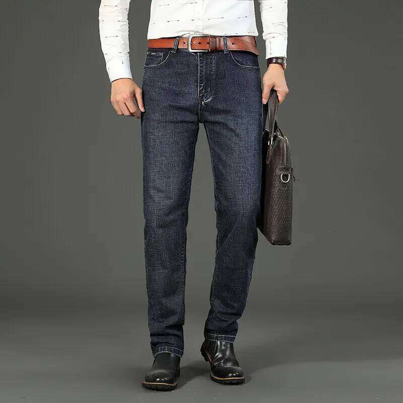 Wthinlee New Business Men's Jeans Casual Straight Stretch Fashion Classic Blue Black Work Denim Trousers Male Brand Clothing 26Y0312