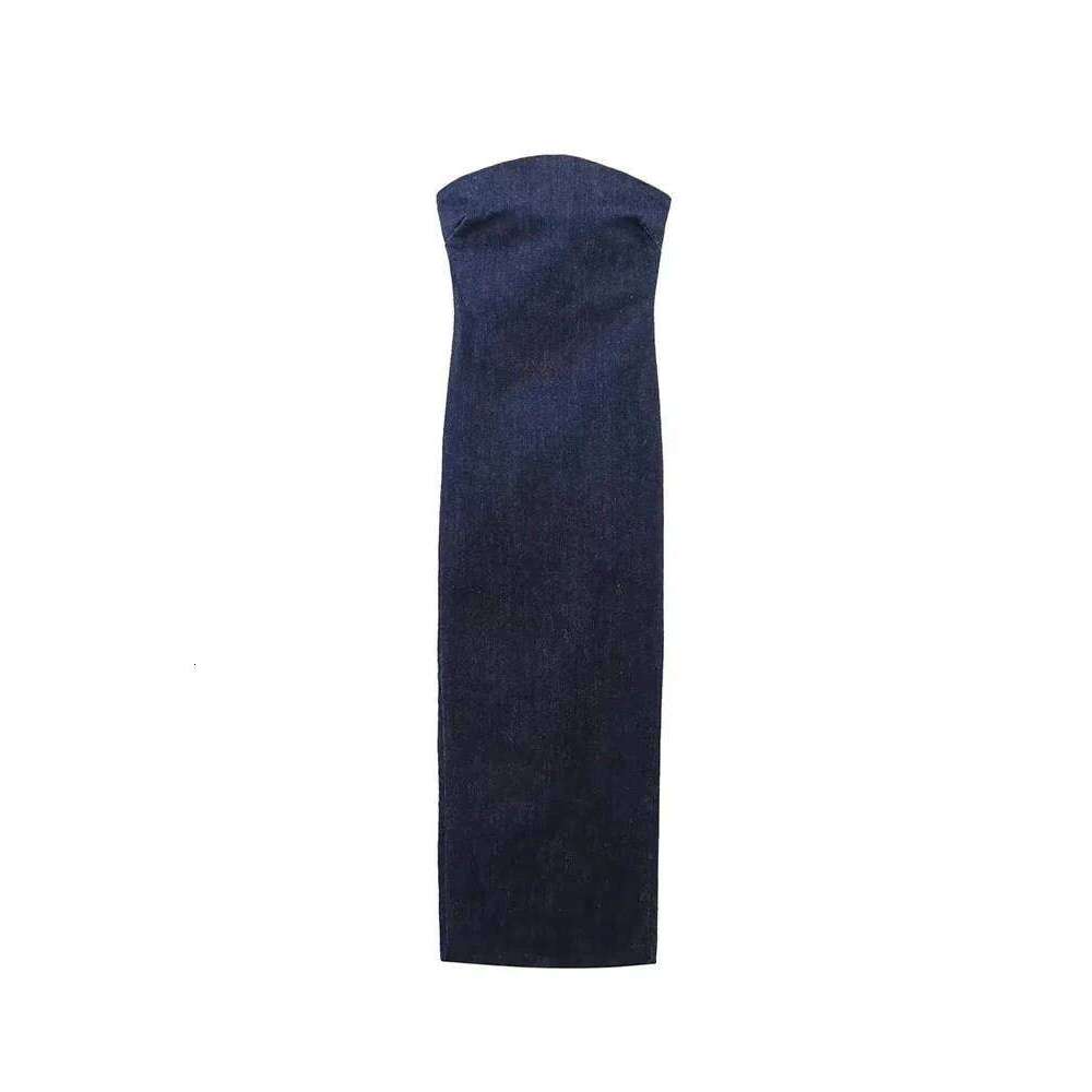 Nlzgmsj 2024 Women Elegant Strapless Back Zipper Slit Dresses Summer Female Off Shoulder Backless Denim Long Dress C260312