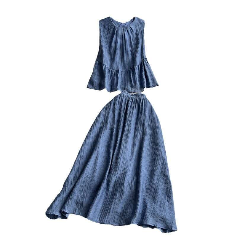 2026 Designer Gentle Style Women's Two Piece French Sweet Loose Sleeveless Top a24 High Waist Slimming Trumpet Skirt