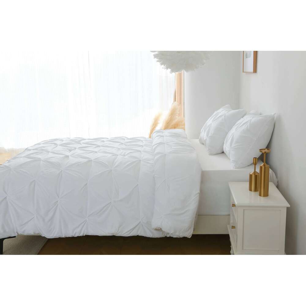 King Set, 3 Pieces Pintuck Bedding Set with 1 Down Alternative Comforter and 2 Pillow Shams, White H260312
