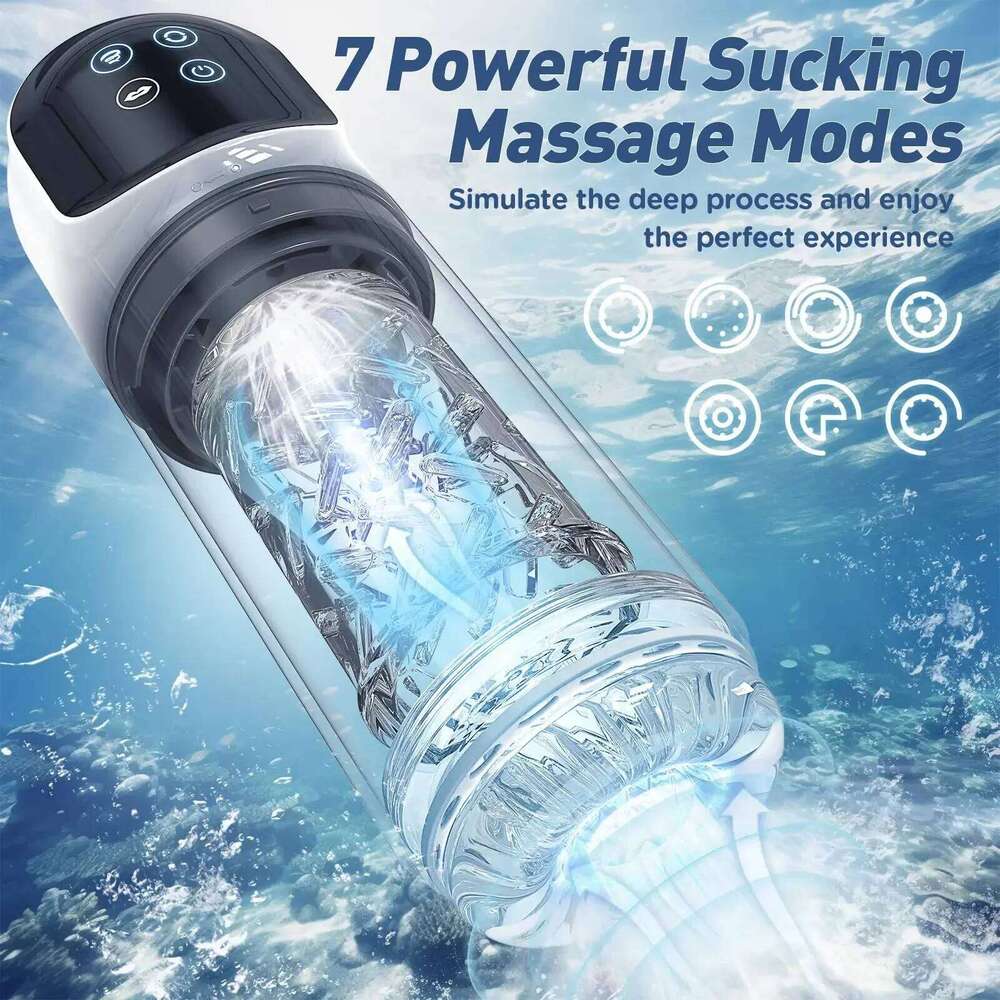 LCD Automatic Sucking Licking Masturbator Penis Pump Pocket Pussy Male Masturbation with 14 Powerful Modes Sex Toys for Man Z260311