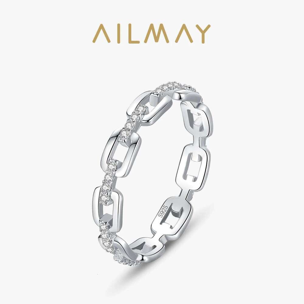 Ailmay 925 Sterling Silver Simple Cadena Hueca Stackable Charm Finger Ring For Women Girls Party Accessories Jewelry H260312