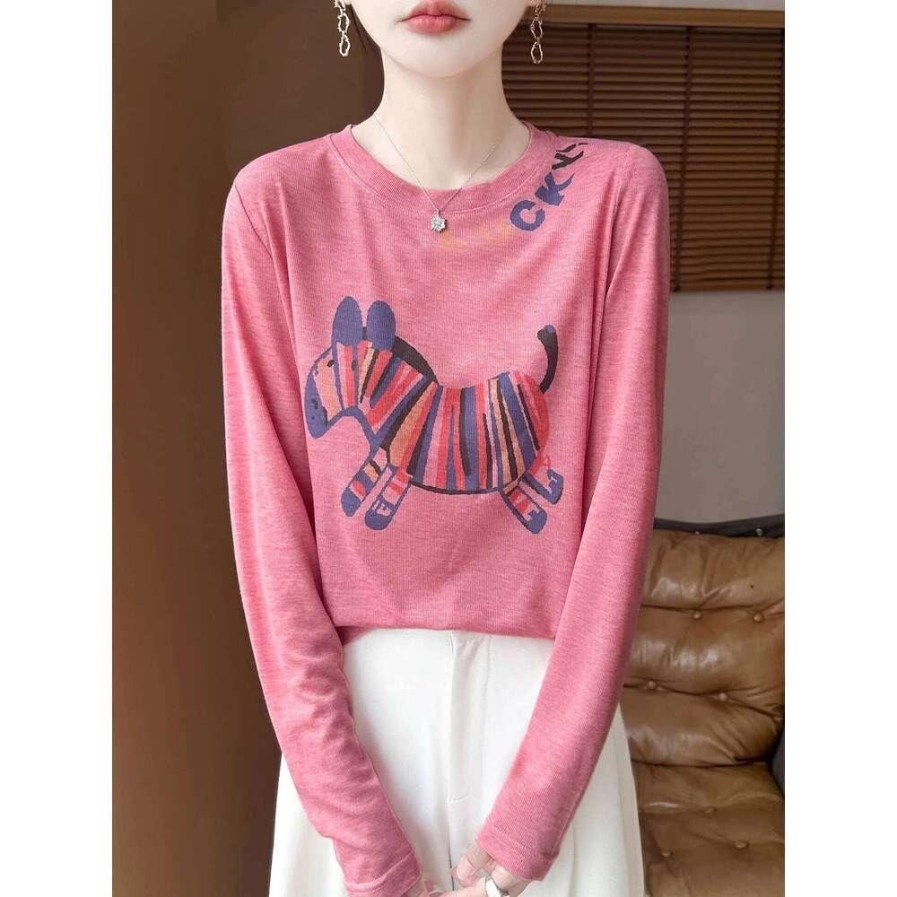 Summer Women's Long Sve Knitted T-Irt Round Ne Soft Oulder White Top Comfortable Fit Casual Faion For Teens