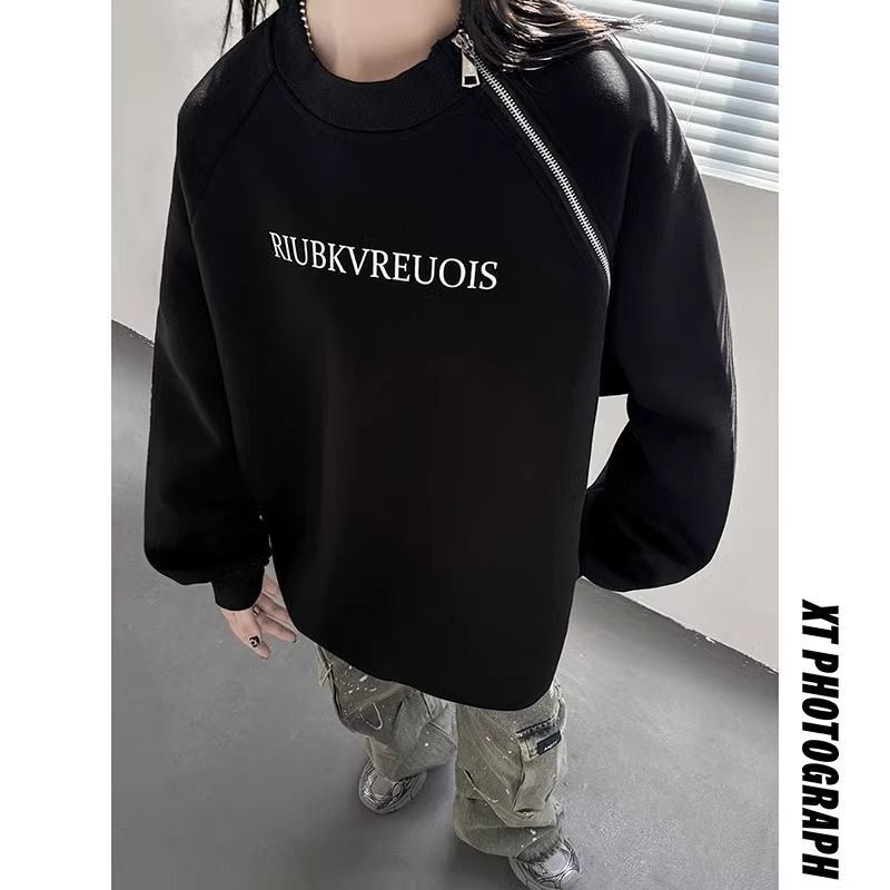 Oversize Designer Hoodie Sweatshirt For Men Autumn Off-shoulder Zipper Design Crew Neck Top High-end Cool Long Sleeve