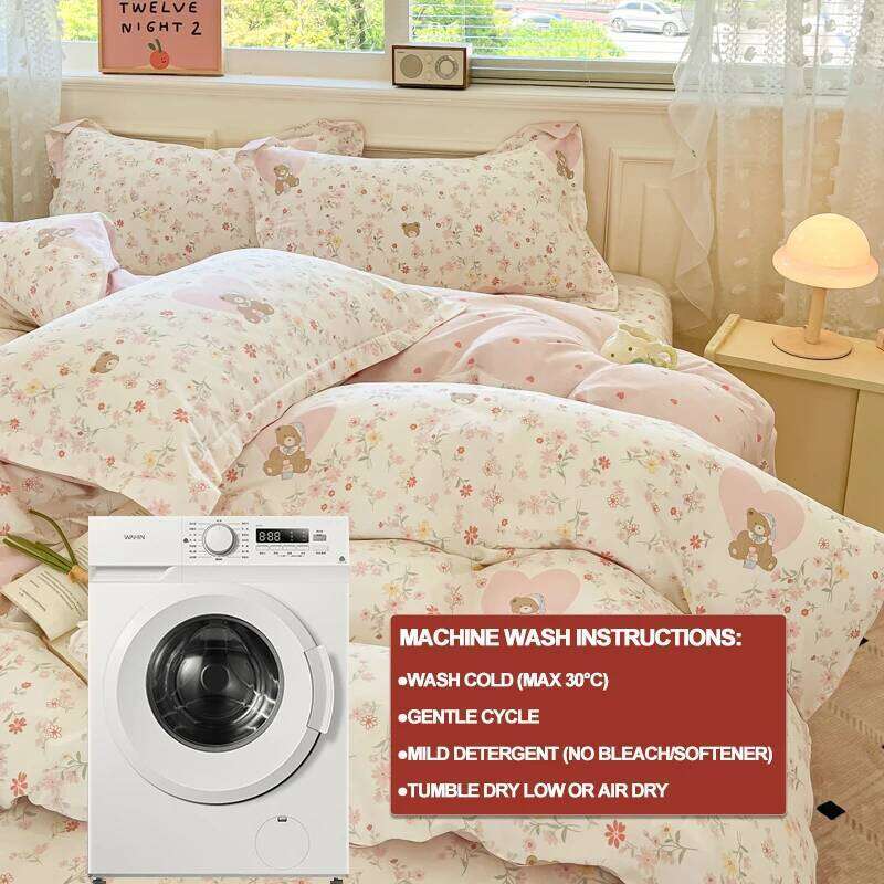 Bedding 100% Cotton Set 3pcs Twin/Full Cartoon Print | Hypoallergenic, 1 Duvet Cover 2 Pillowcases, No Shrink H260312