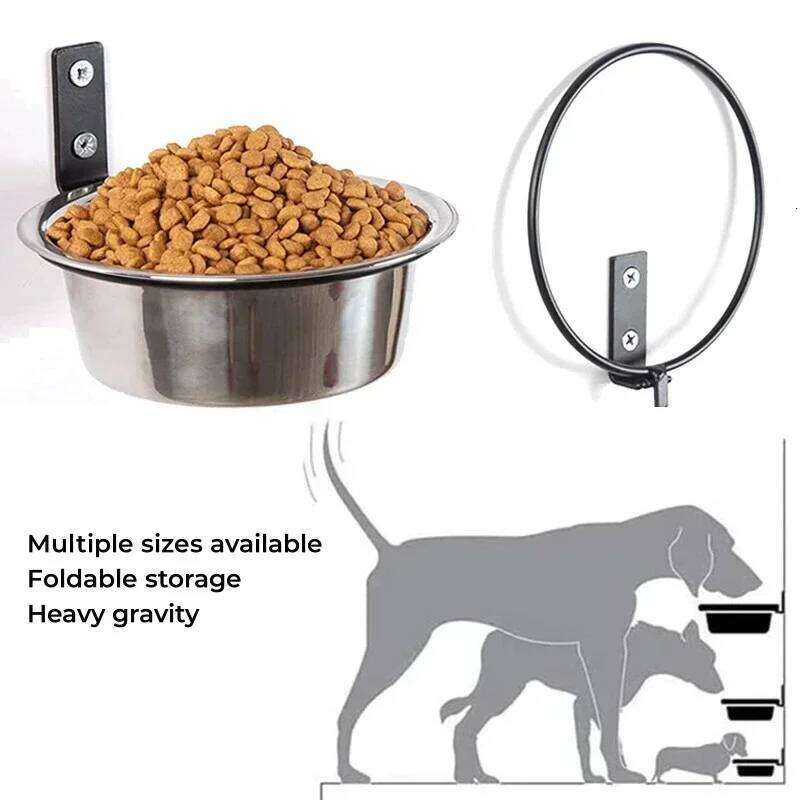Wall Mounted Pet Stationary Cage Stainless Steel Dog Cat Hanging Bowls Durable Puppy Kitten Feeder Water Food Bowl 26Y0312