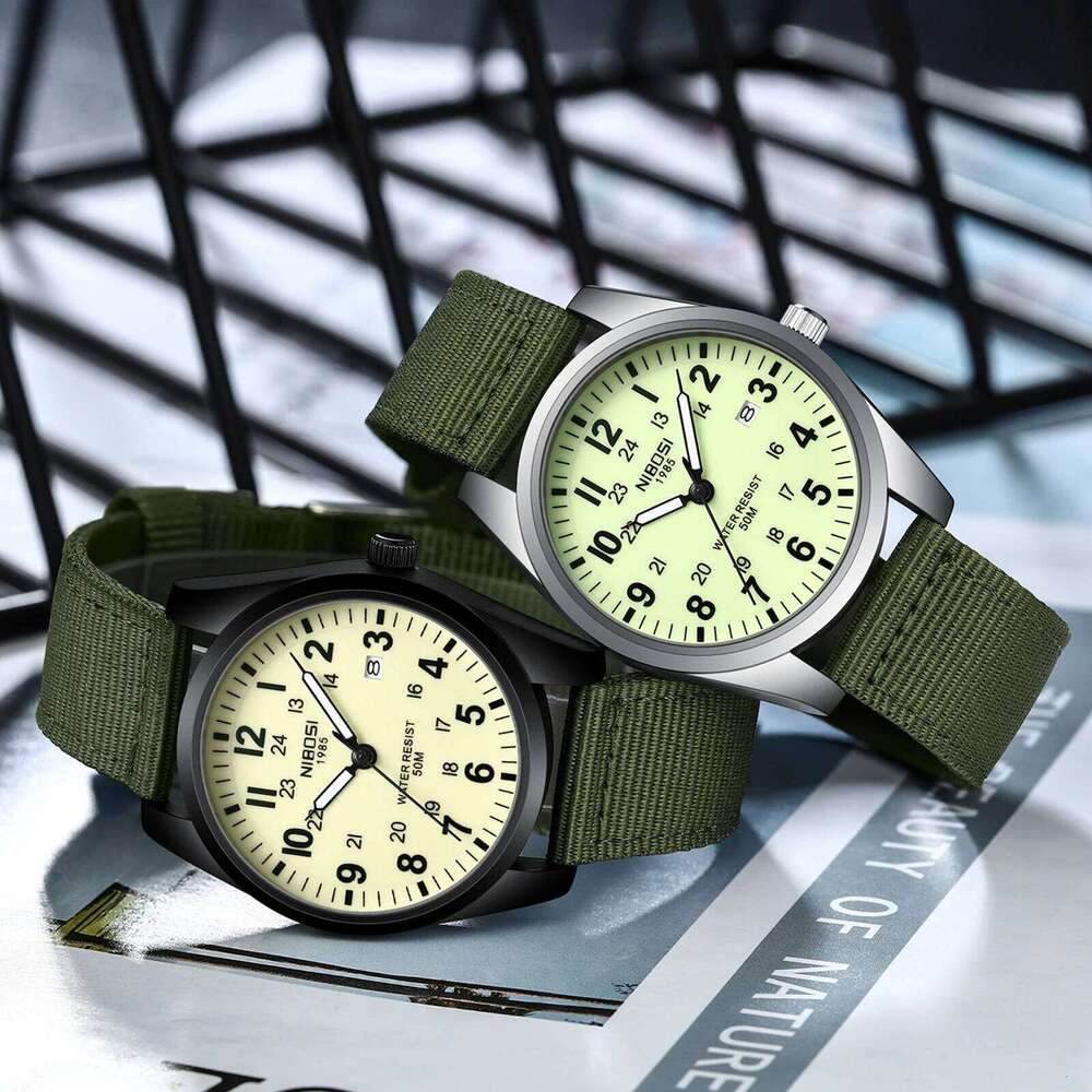 NIBOSI Mens Watches Luminous Hands Clock Luxury Military Sports Calendar Quartz Wristwatch Men Casual Nylon Watch Reloj Hombre