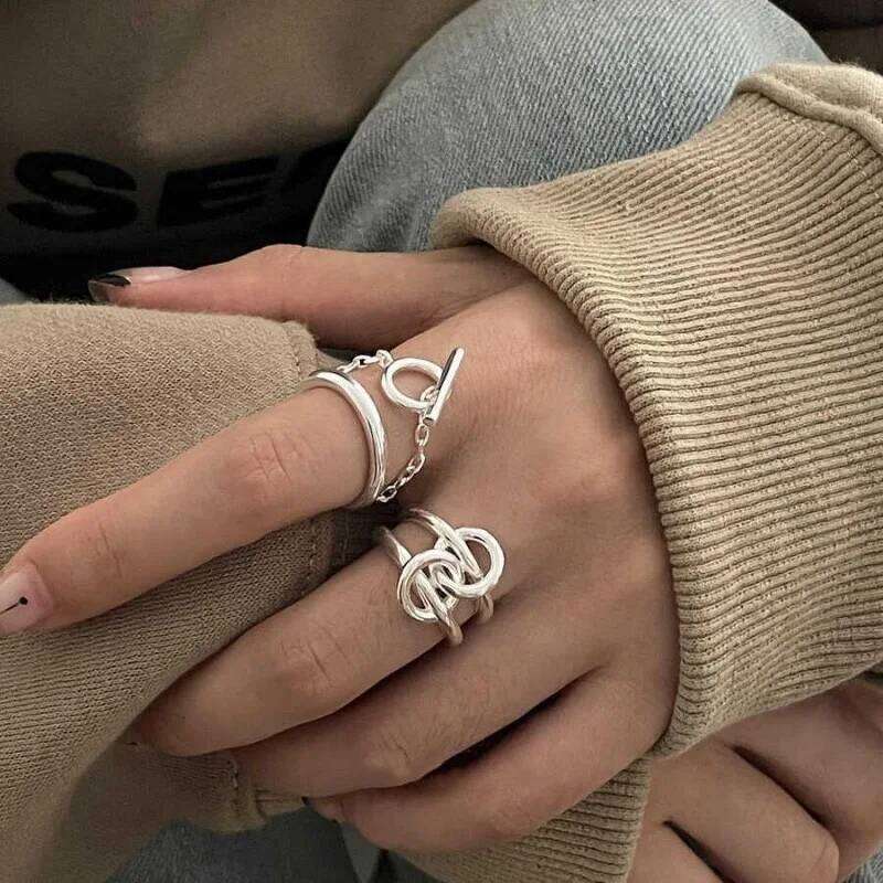 BF CLUB 925 Sterling Silver Rings For Women Open Minimalist Retro Chain Ring Creative Anillos Bague Fine Jewelry H260312