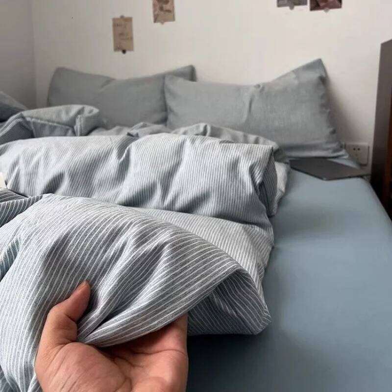 Ins Nordic Bedding Plaid Striped Duvet Cover Soft Flat Sheets Set 2 Pillowcases Single Twin Full Queen Size Simple Style H260312