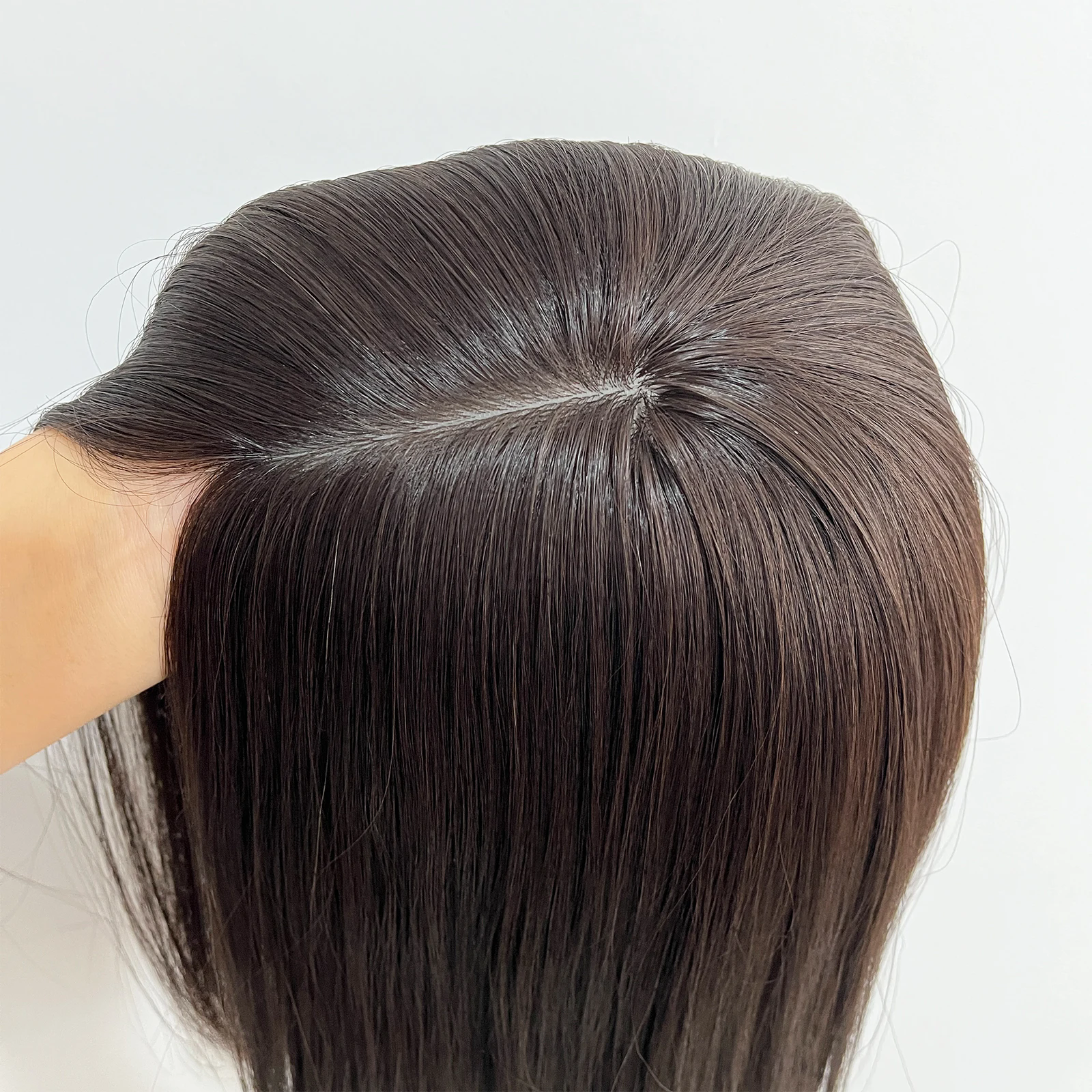 Jewish Topper Soft Silky European Virgin Human Hair Silk Top Kosher Sheitels Brown Hair Piece for White Women Topper
