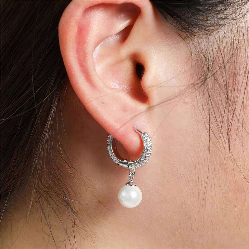 Hip-Hop Jewelry Gold-Plated Drop Ice Out CZ hip-hop moissanite Hoop Pearl Dangle Earrings