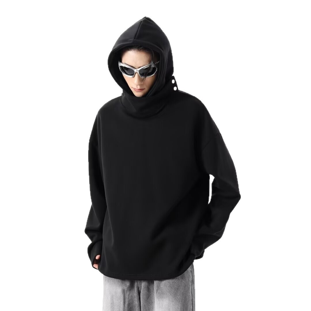 New Style Heavyweight Stand-up Collar Hooded High Street Niche Sweatshirt Unisex Solid Color Pullover Trade Trendy Designer Hoodie Brand Sweatshirt