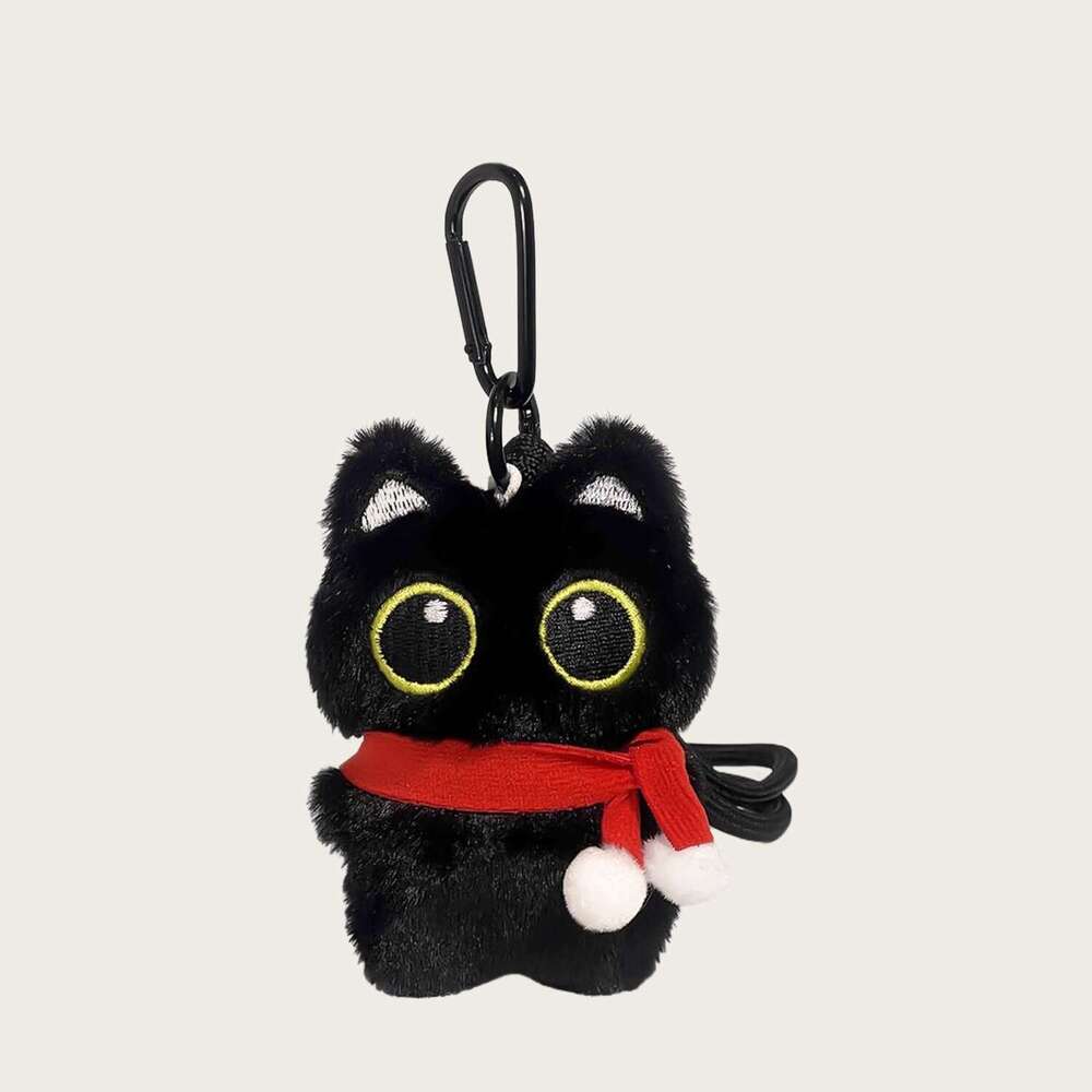 Cute Little Black Cat Bag Pendant Plush Car Keychain Cartoon Doll Backpack Decoration Couple Gift