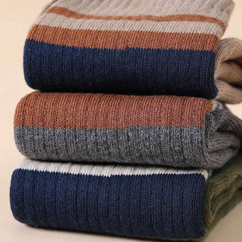 Pairs Terry Toe Man Cotton Striped Thick Soft Elastic Sweat-Absorbing Keep Warm Party Dress Long 5 Finger Happy Socks Z260312