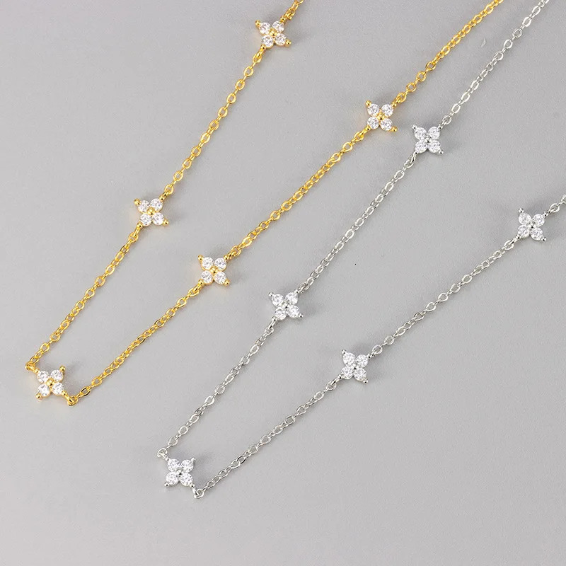 Stainless Steel Zircon Necklaces for Women 18K Gold Plated Four Leaf Grass Collar Chain Necklace Jewelry Gift 260311