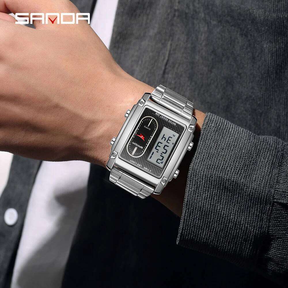 SANDA New 3328 Top-Level Sports Multifunctional Waterproof Dual Display Men's Electronic Watch