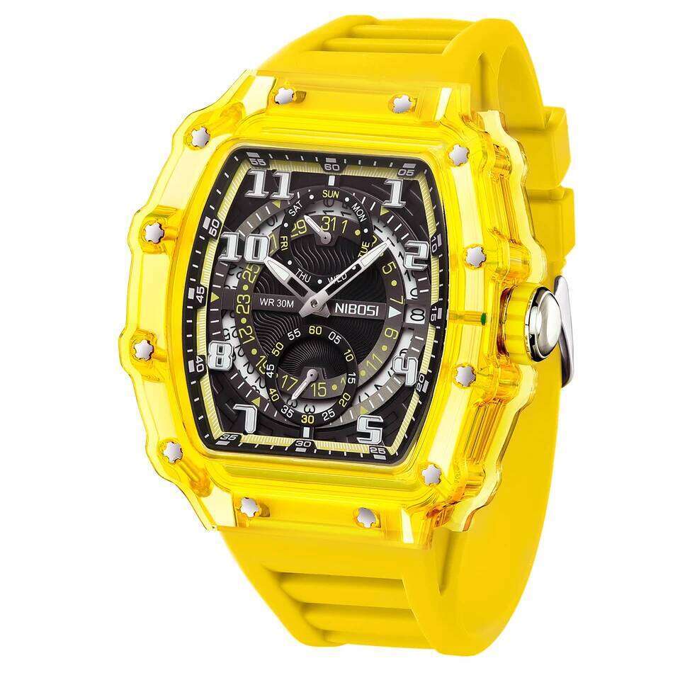 NIBOSI Skeleton for Top Brand Luxury Automatic Quartz Watches Silicone Strap Luminous Sports Watch Men Reloj Hombre