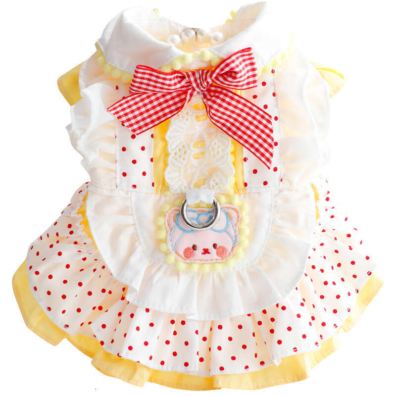 dog Clothes Spring Summer Thin Style Cat Princess Dress Red Dot Yellow Bear Leash Lolita Small Dog Pet Wholesale