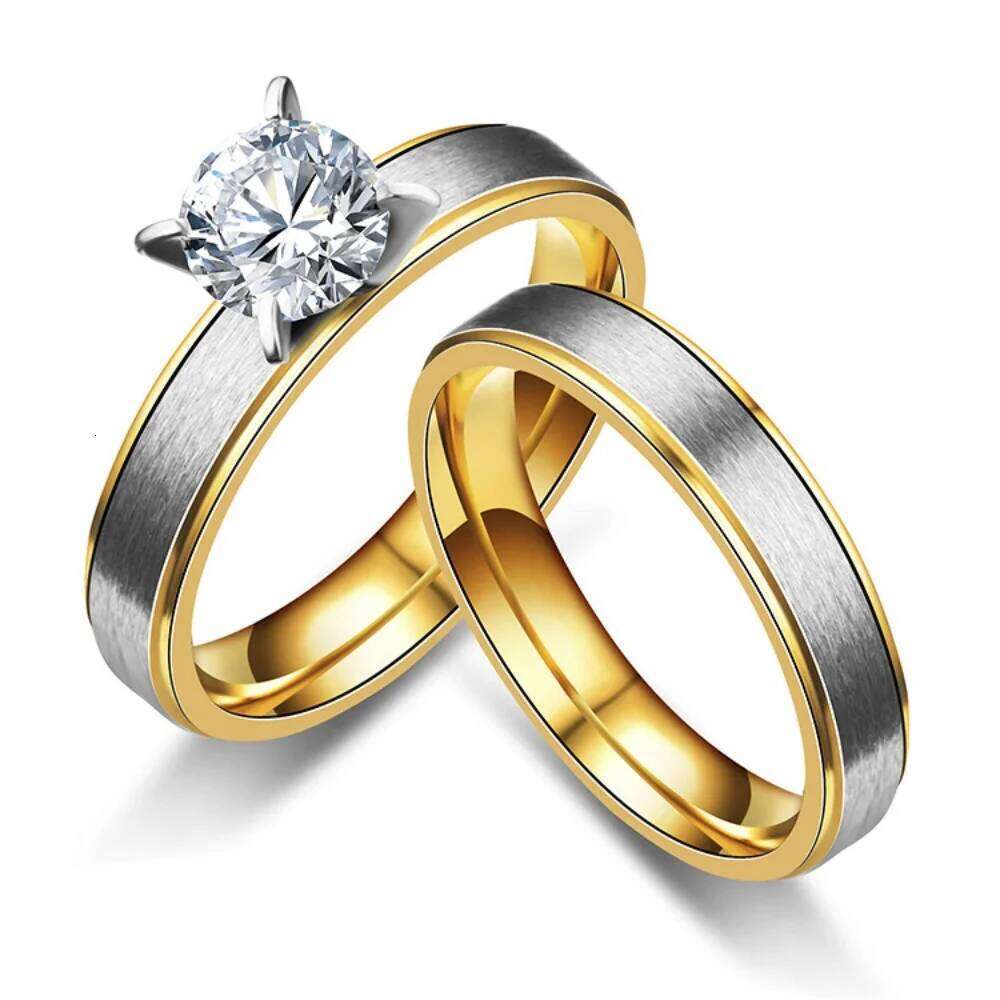 Unisex Matte Stainless Steel Zircon Rings Set for Couples Simple Fashion Jewelry Valentine Gift Size 6-12 W260311