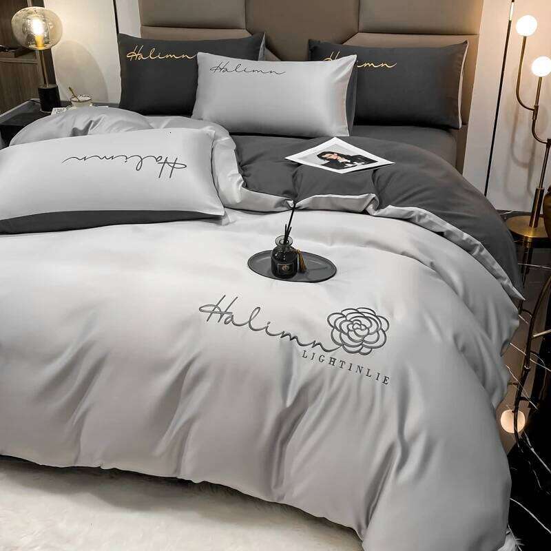 Floral Embroidered Bedding Sets Modern Comfortable Duvet Cover Comforters Covers with Pillowcase for Hotel Bedroom Decor H260312