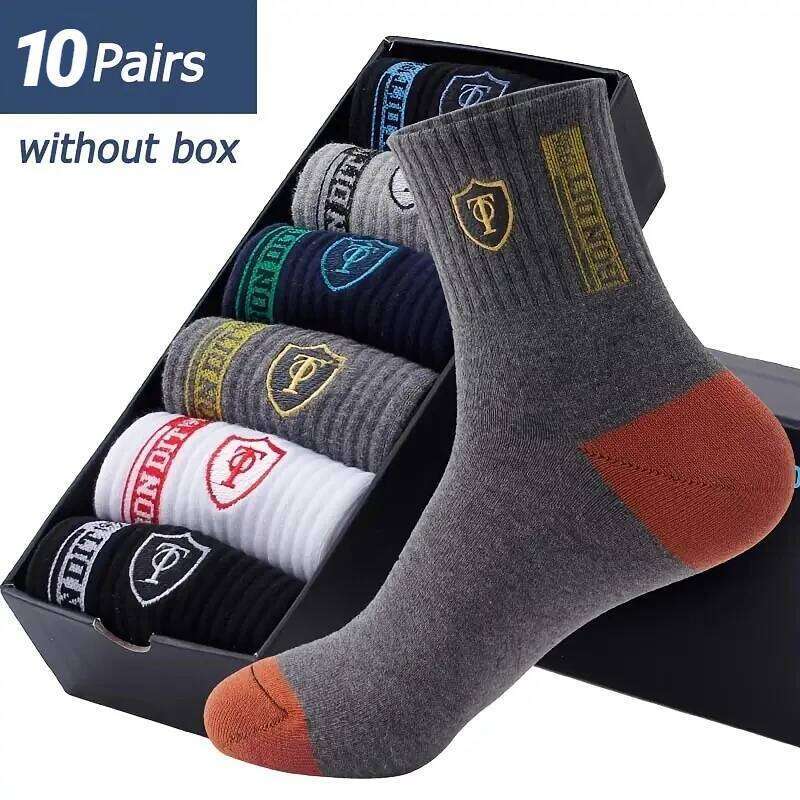 10/5pairs Breathable Men's Basketball Crew Socks for Spring and Fall Sweat Absorption Deodorant Sports Stockings Z260312