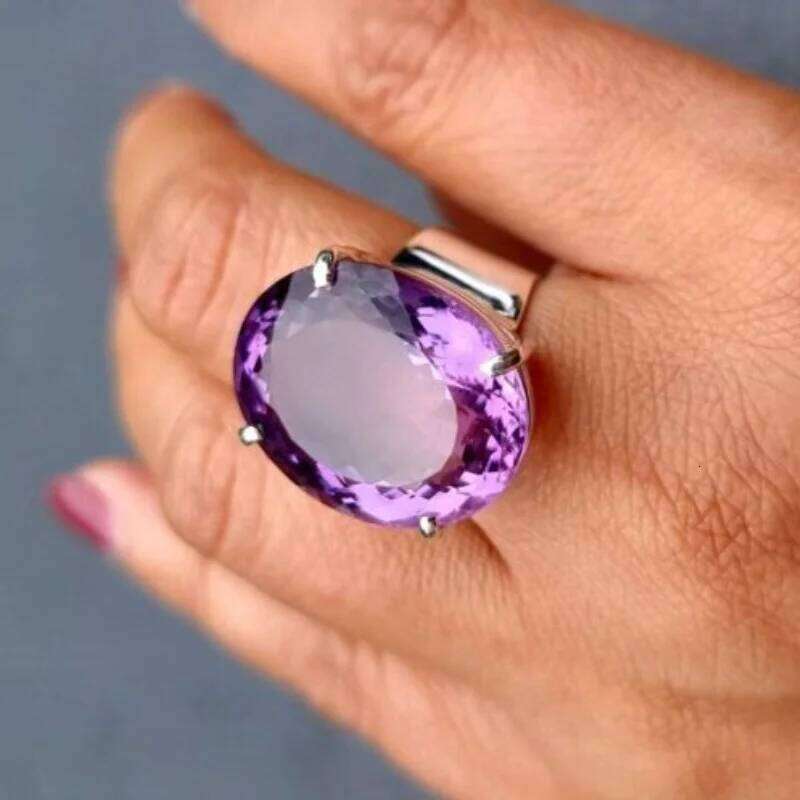 Luxury Fashion Oval Purple Color Set Zirconia Geometric Ring for Women Delicate Daily Holiday Party Jewelry Gifts H260312