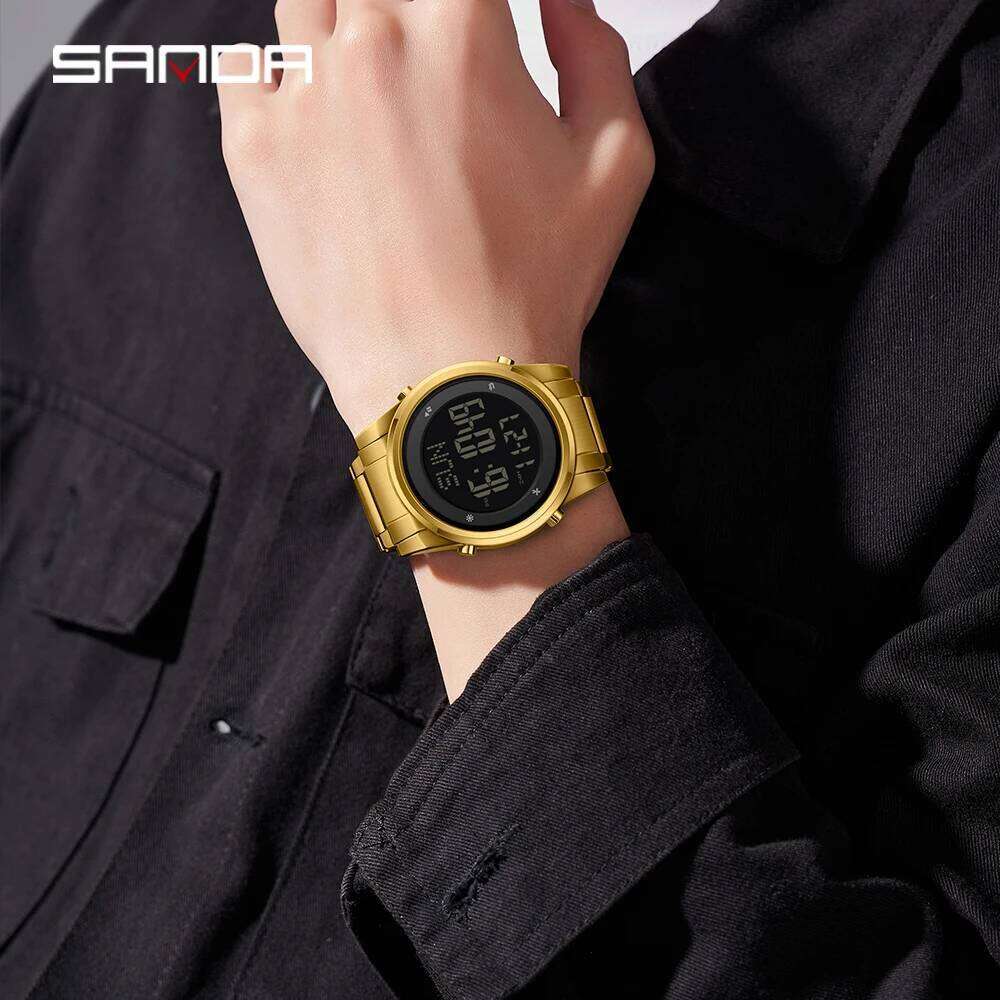 Sanda 6160 New Fashion Stainless Steel Strap Digital Movement Trendy Outdoor Sports Mode Teenager Students Wrist Stop Watch 2026