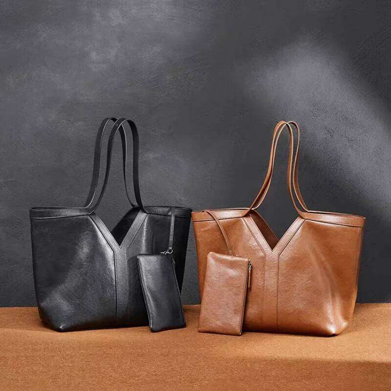 Highend Genuine Leather Tote Korean Luxury Shoulder Large Capacity Versatile Commuter Underarm Bag Cowhide Women Handbag