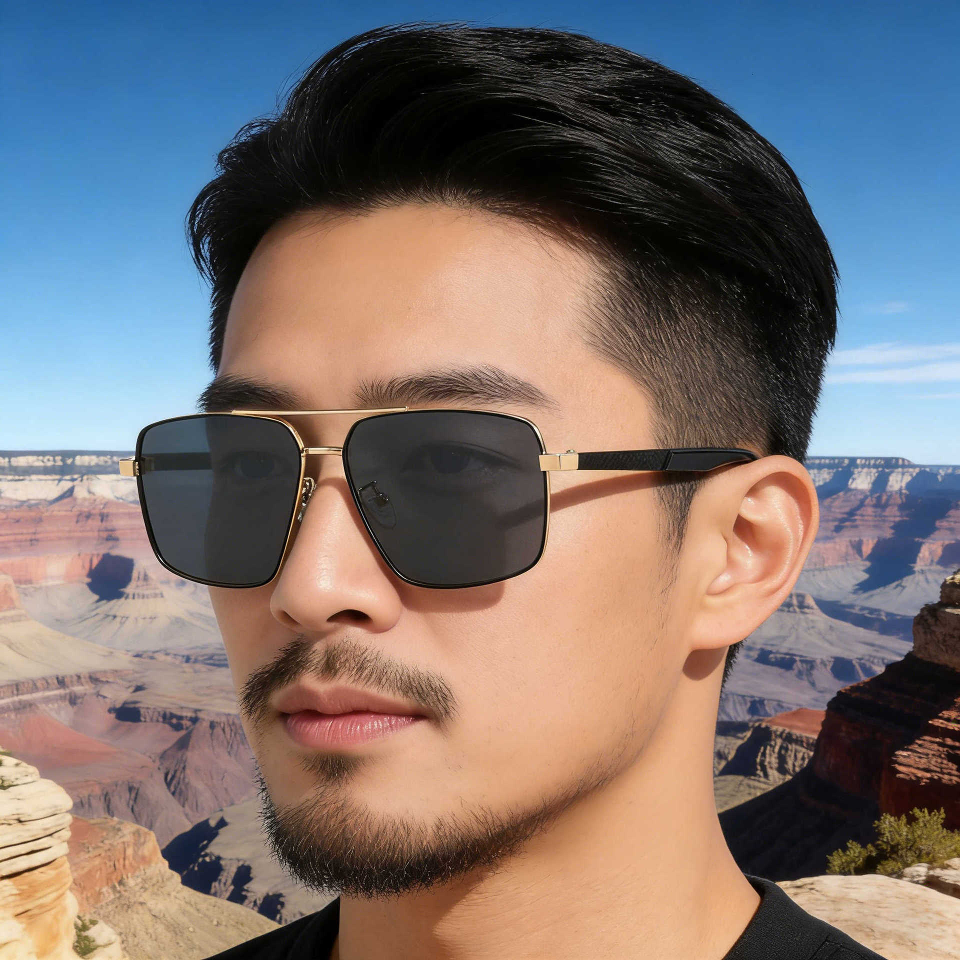 2026 New Fashion Square Large Frame Polarized Retro Double-Beam Sun Protection Sunglasses for Men,