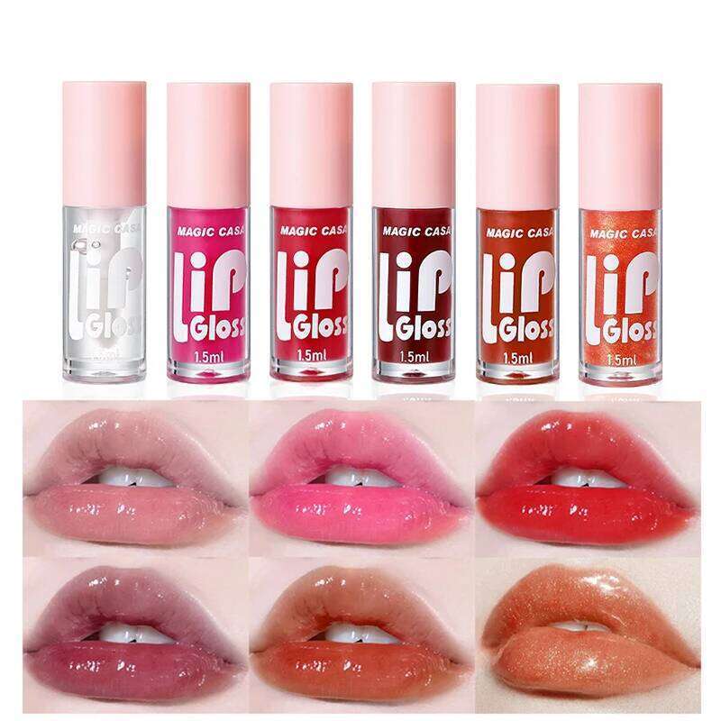MAGIC CASA 6-Piece Set Water-Gloss Jelly Lip Oil - Plumping, Hydrating, Makeup Base, Long-Lasting Moisture W260311