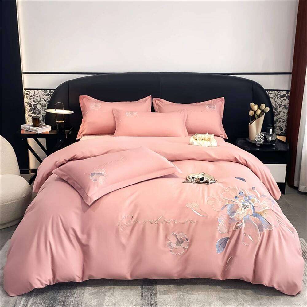 Flowers Embroidery Bedding Light Brushed Four-Piece Girl Bedroom Decor King Duvet Cover Set Bed Sheet Pillowcases H260312