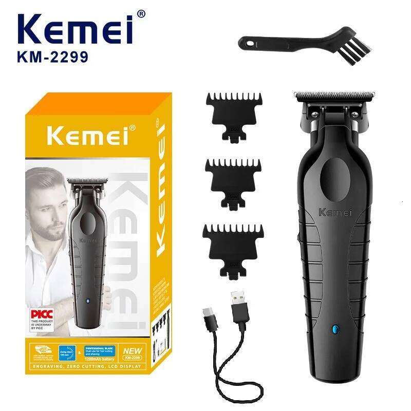 Kemei Men's Cordless USB Rechargeable Clipper Zero Gap Trimmer Electric Hair Cutting Machine KM-2299 C260312
