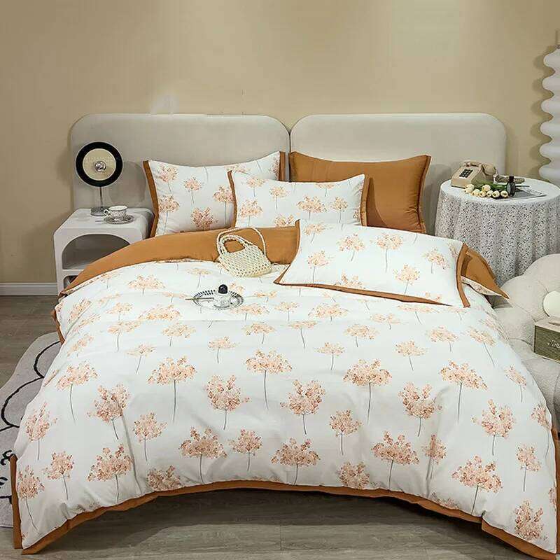 Retro Pastoral Style Double Quilt Cover Bed Sheet Pillowcase Class A Simple Household Four-piece Set Adult Bedding H260312