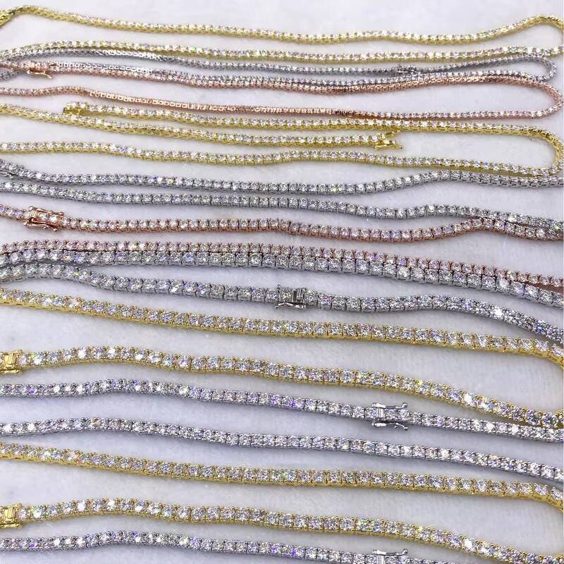 Wholesale Price Hip Hop Moissanite Chain 2mm Sterling Silver Diamond Necklace 3mm 4mm 5mm 6mm Iced Out Moissanite Tennis Chain