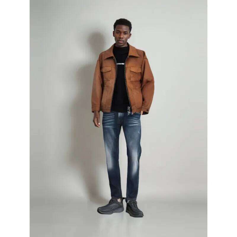 Vintage High Street Suede Material Crock With Zipper Lapel Casual Short Jacket For Men 26H0311