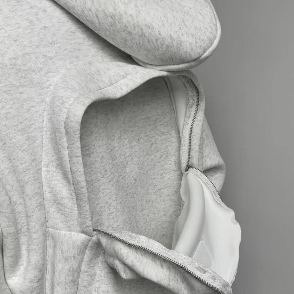 Designer Hoodie White And Gray Three-dimensional Backpack Hooded Sweatshirt For Men Early Autumn Retro Design Jacket Trendy Heavy-duty Top