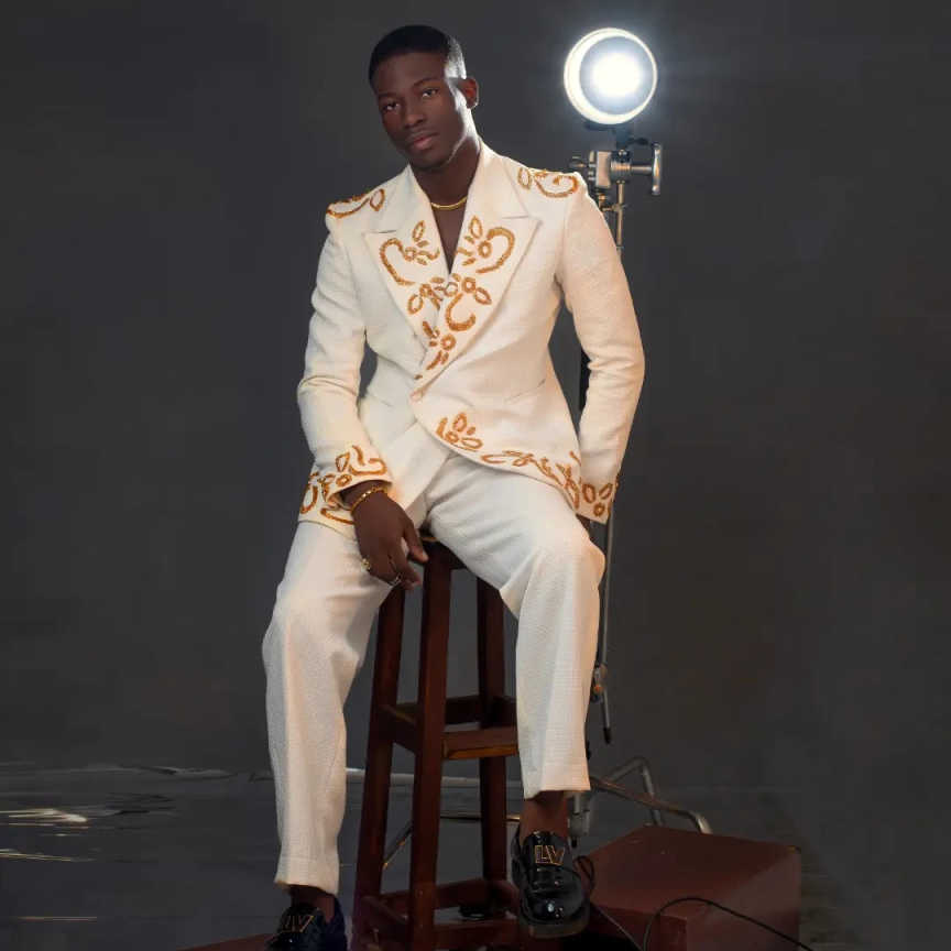 White Men Suit Set 2 Pcs Blazer+Pants Trousers Crystals Customized Spring Autumn Formal Office Jacket Wedding Tuxedos Prom Coat