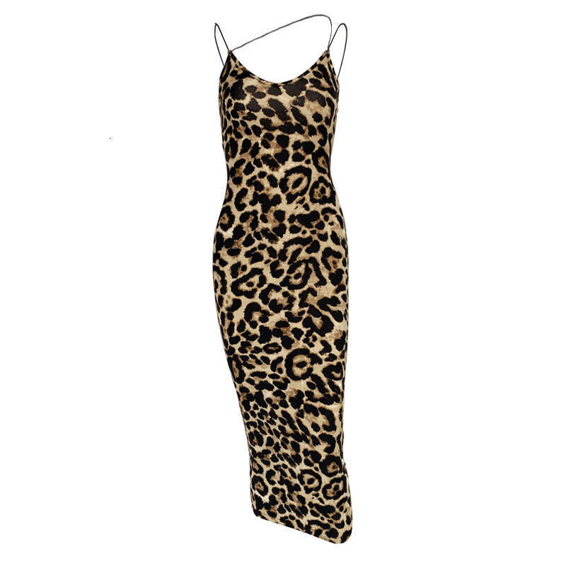 Summer New European and American Women's V-neck Backless Strap Fashion Sexy Leopard Print Dress