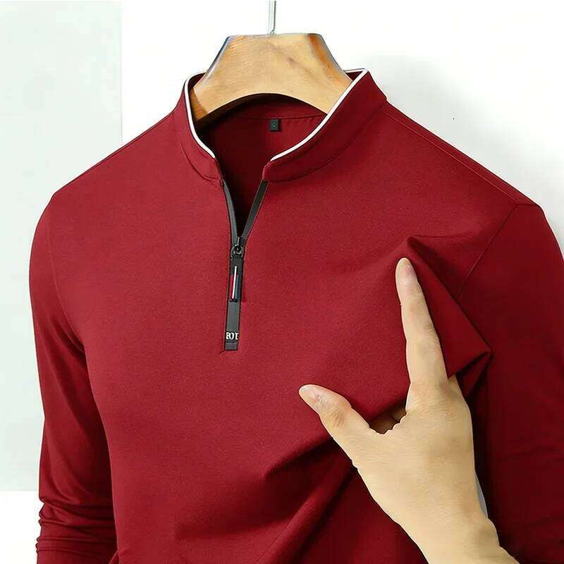 High-Quality Men's Half-Zip T-Shirt Wrinkle-Resistant Long Sleeve Casual Business Top