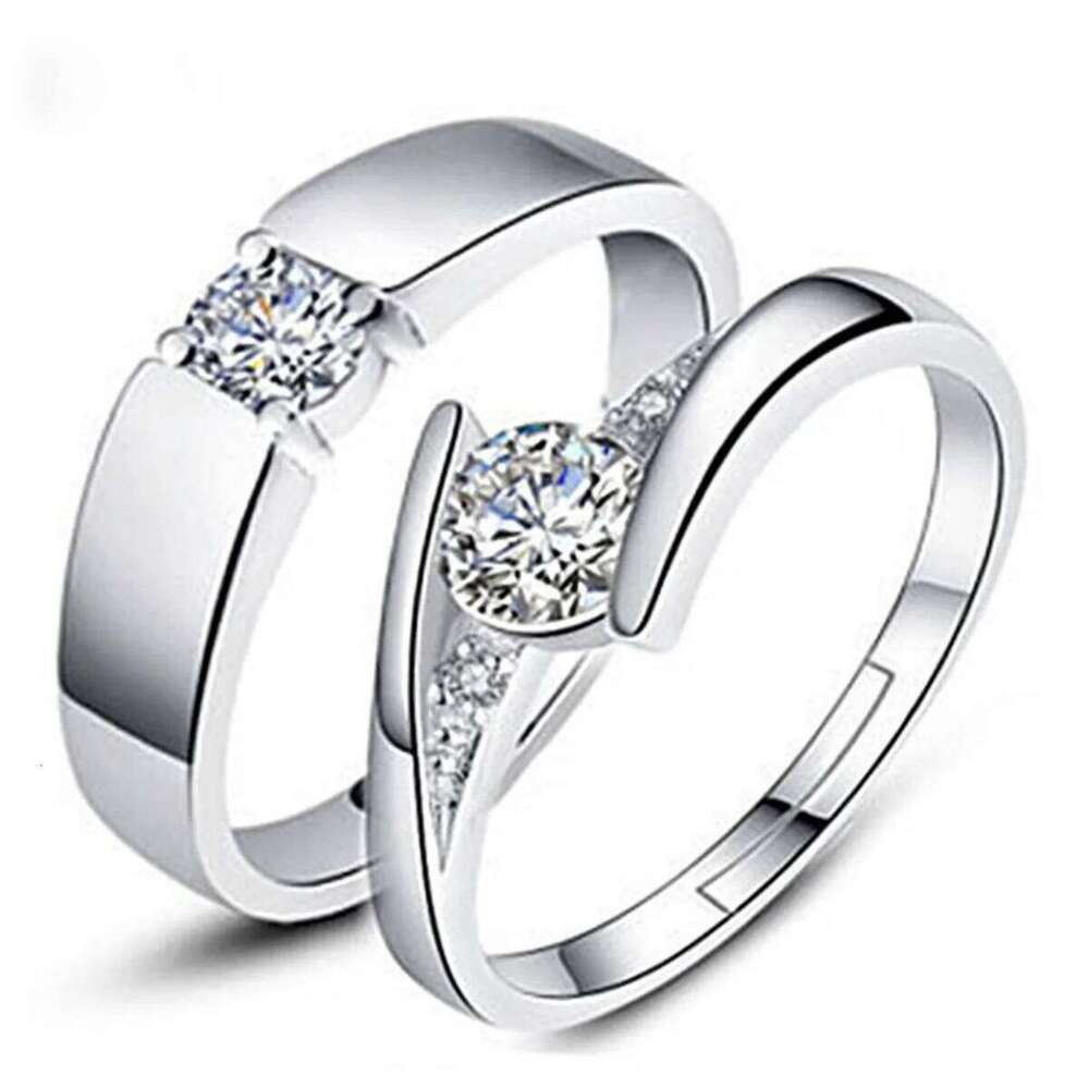 2Pcs/Set Luxury Inlaid Zircon Square Matched Couple Rings For Women Men Minimalist Geometric Wedding Bands Finger Ring Jewelry W260311