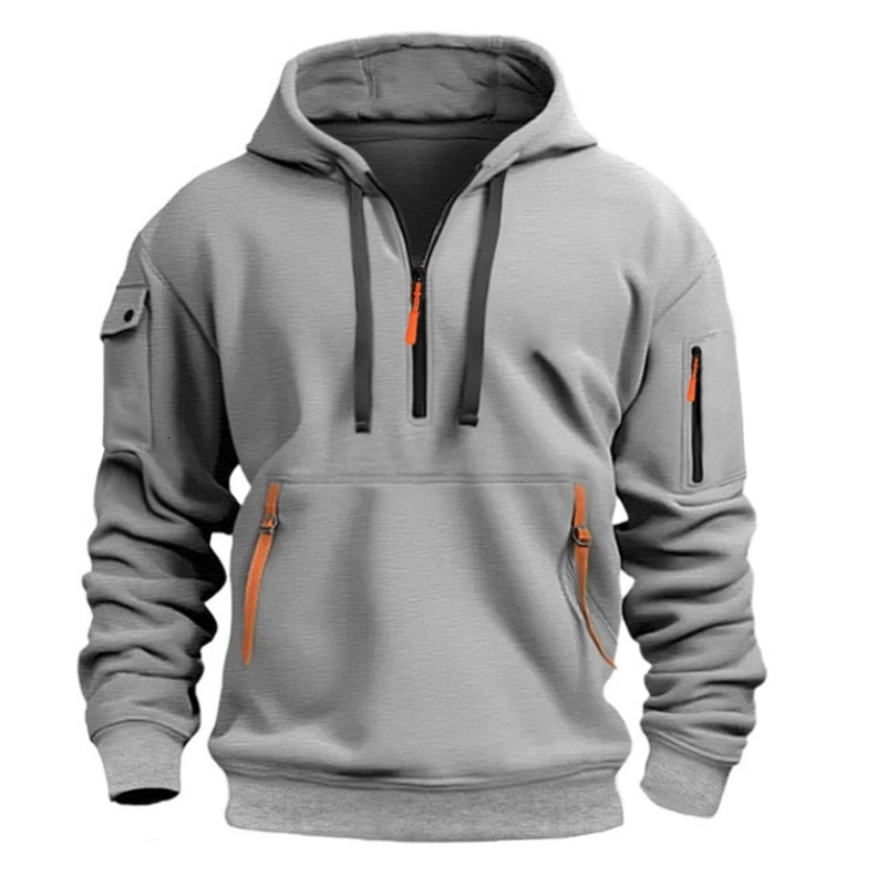 Mens Casual Sports Hoodie Spring Autumn Fashion Solid Color Long-Sleeved Pullover with Arm Pocket And Pull Rope plus Size 260227