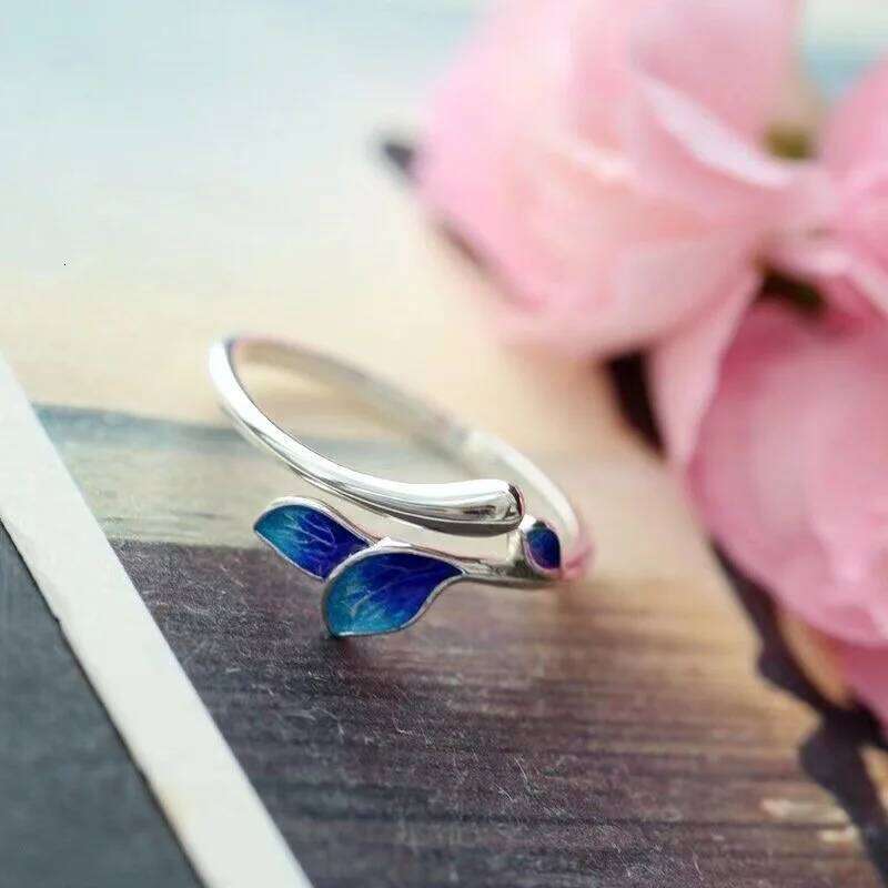 Green Enamel Leaf Adjustable Oil Drop Open Women's Ring for Ladies Personality Daily Holiday Party Jewelry Accessories H260312
