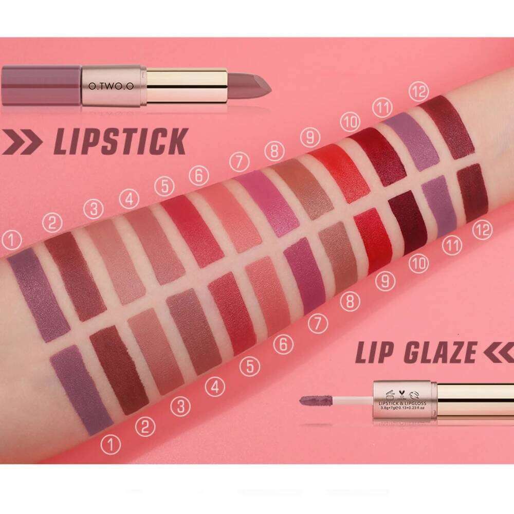 O.TWO.O 2 IN 1 Matte Lipstick&Liquid Lipstick 12 Colors Makeup Glaze Waterproof Batom Lip Cosmetics Silky Texture W260311
