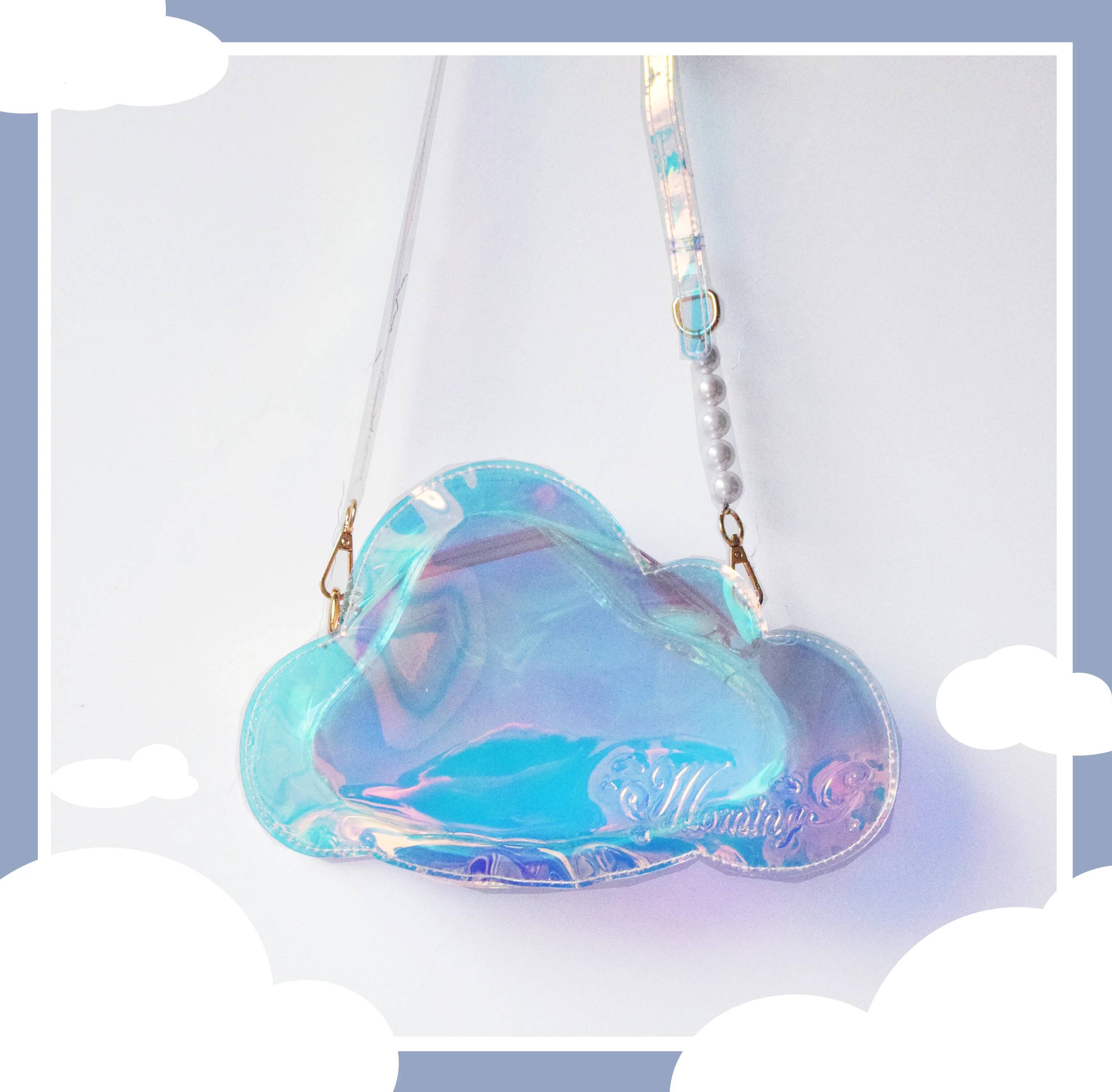 Kawaii Laser Moon Star Purses and Handbags for Girls Lolita Shoulder Cloud Shape Crossbody Clear Cosplay Bag New